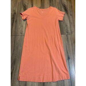 Pure Jill Womens XS V-Neck T-Shirt Dress 100% Cotton Coral Peach Short Sleeve Ca